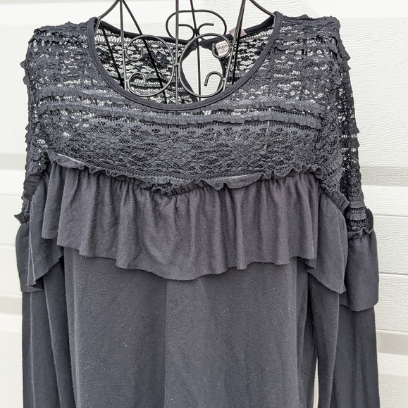 Merlose and Market Bohemian Black Lace Long Sleeve Top Size S - Picture 5 of 6